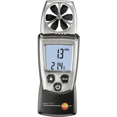 Anemometr wyświetla na wyświetlaczu '1,3 m/s' i '21,4 °C'. Urządzenie mierzy prędkość wiatru i temperaturę.