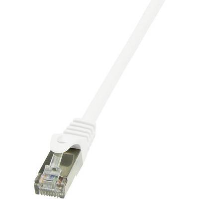 Białny kabel Ethernet z wtykiem RJ45; używany do podłączeń sieciowych.