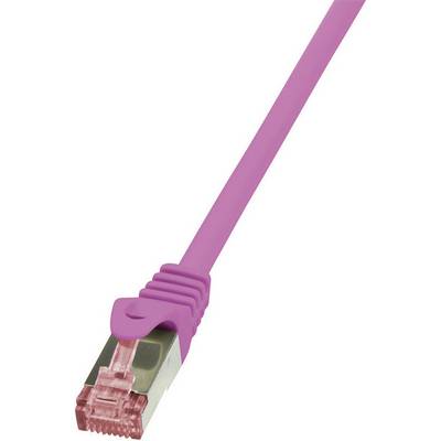 Różowy kabel Ethernet z wtykiem RJ45 używany do połączeń sieciowych.