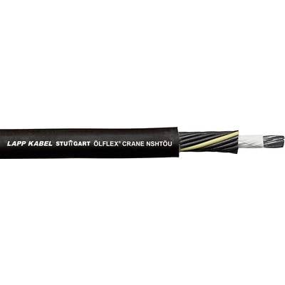 Kabel z czarną powłoką zewnętrzną z napisem 'Lapp Kabel Stuttgart Ölflex Crane NSHTÖU', przedstawiony poglądowo ze zdjętą izolacją.