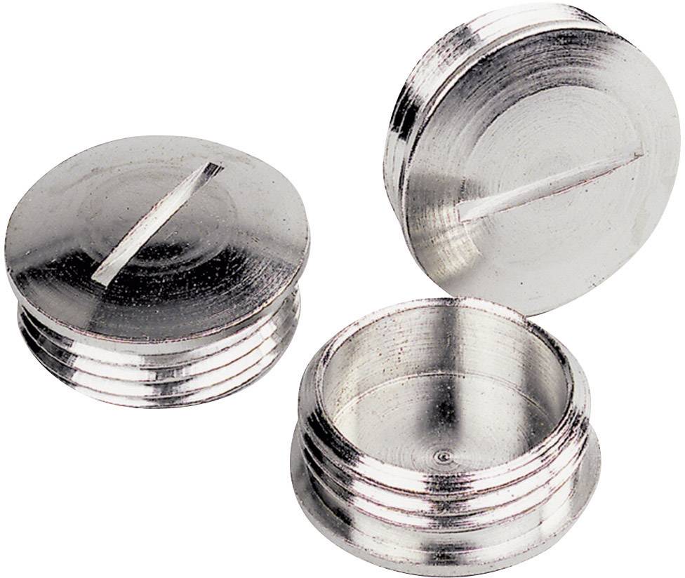 Trzy srebrne, okrągłe metalowe zamknięcia z rowkiem, częściowo odkręcone, na białym tle.