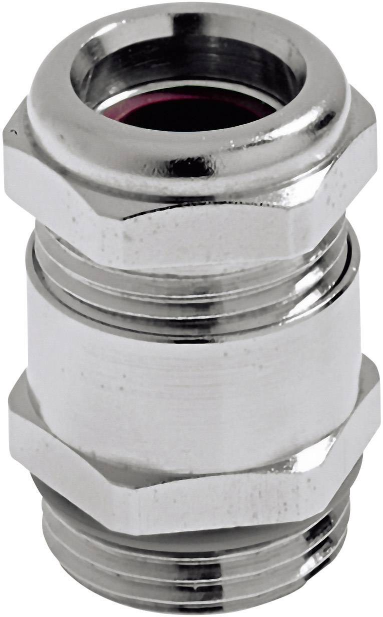 Dławik kablowy metalowy z nakrętką sześciokątną, odpowiedni do bezpiecznego mocowania i uszczelnienia kabli w urządzeniach elektrycznych.