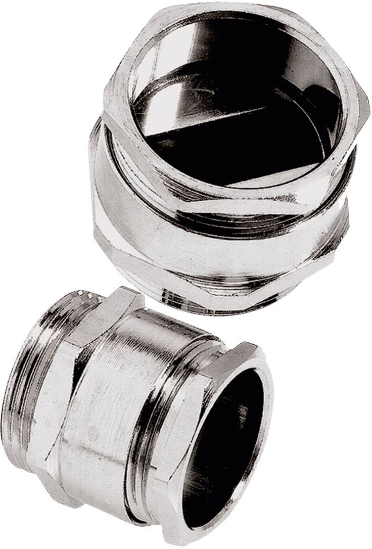 Dwie metalowe dławnice kablowe służące do mocowania i uszczelniania przewodów w obudowach elektrycznych.