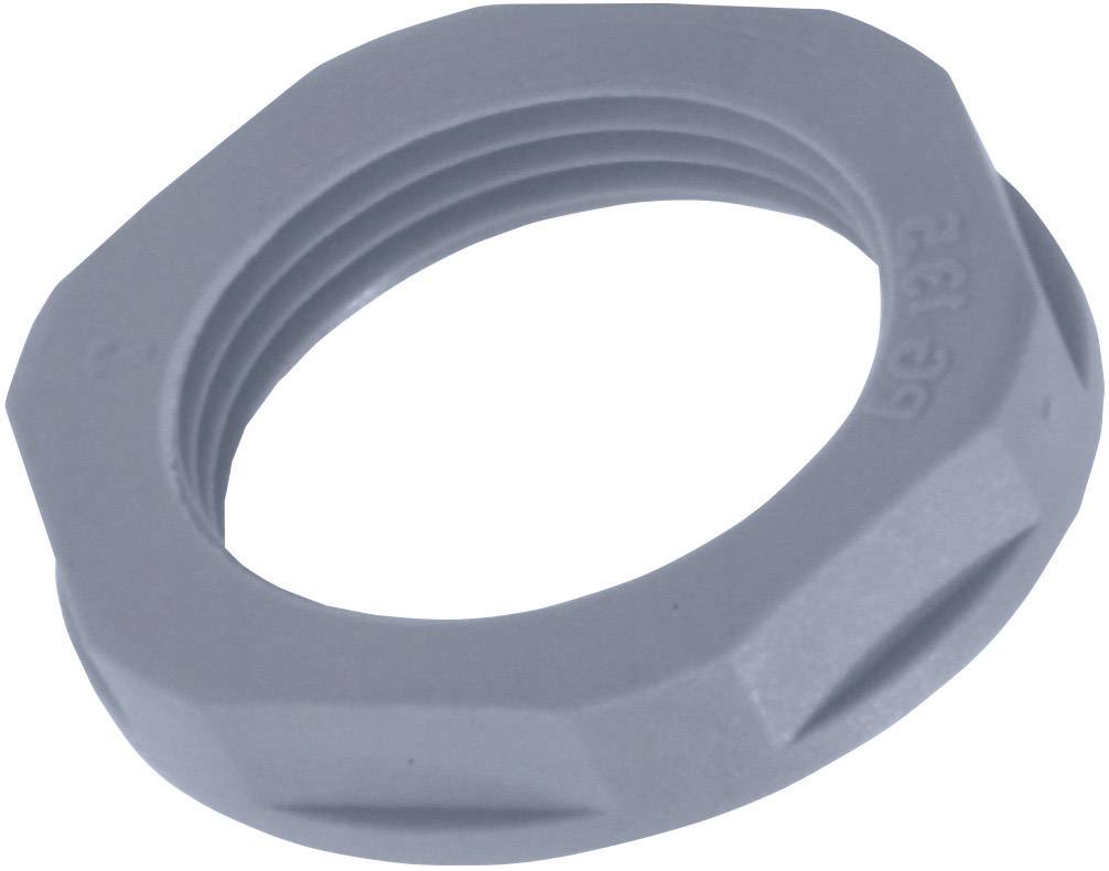 Sześciokątna nakrętka metalowa z gwintem od wewnątrz, stosowana do mocowania części maszyn lub połączeń rurowych.