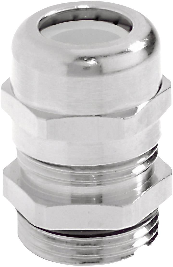 Metalowa dławnica kablowa z gwintem cylindrycznym, błyszcząco wypolerowana.