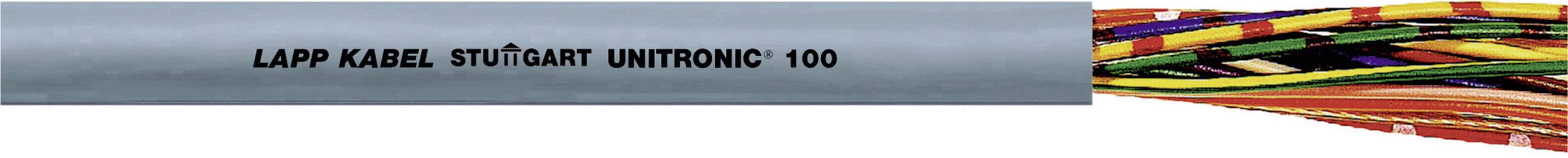 Szary przewód z napisem 'LAPP KABEL STUTTGART UNITRONIC 100'. Po prawej stronie widoczne są wielokolorowe rdzenie przewodu.