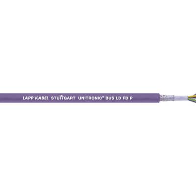 Fioletowy kabel firmy LAPP KABEL ze Stuttgart, z napisem 'LAPP KABEL STUTTGART UNITRONIC BUS LD FD P' i widocznymi wewnętrznymi przewodami po prawej stronie.