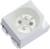 Prostokątny chip LED w białej obudowie z dwoma małymi elementami elektronicznymi wewnątrz, prawdopodobnie typu SMD.