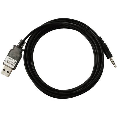 Czarny kabel USB z wtyczką jack 3,5 mm, odpowiedni do łączenia urządzeń takich jak komputer z urządzeniami audio lub wideo.