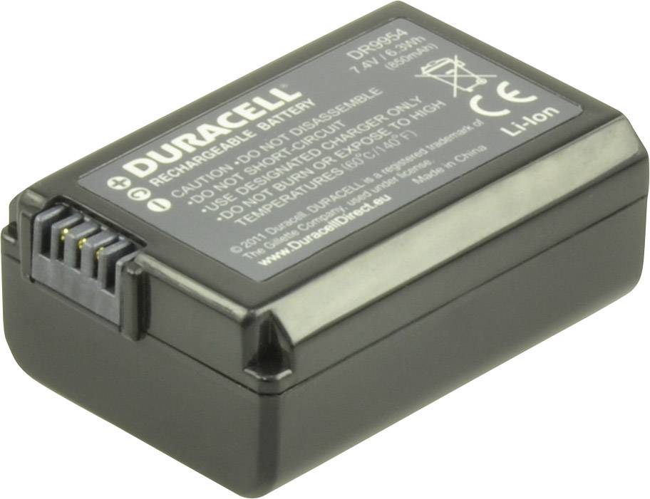Akumulator Duracell z ostrzeżeniami dotyczącymi bezpiecznego użycia oraz informacjami o napięciu i pojemności.