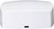 Biały plastikowy dekiel z zaokrąglonymi krawędziami i małym wgłębieniem pośrodku dolnej części.