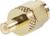 Złoty wtyk współosiowy z karbowanymi detalami, przeznaczony do połączeń wysokiej częstotliwości w urządzeniach takich jak anteny lub systemy elektroniczne.