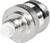 Srebrny złącze RF z żłobkowanym uchwytem i gwintem, stosowane do połączeń kabli koncentrycznych w telekomunikacji.