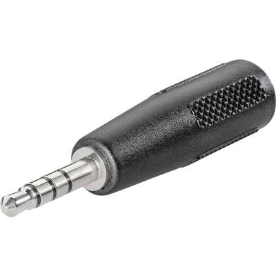 Czarny adapter audio 3,5 mm o fakturowanej powierzchni zapewniającej lepszy chwyt, stosowany do podłączania urządzeń audio.