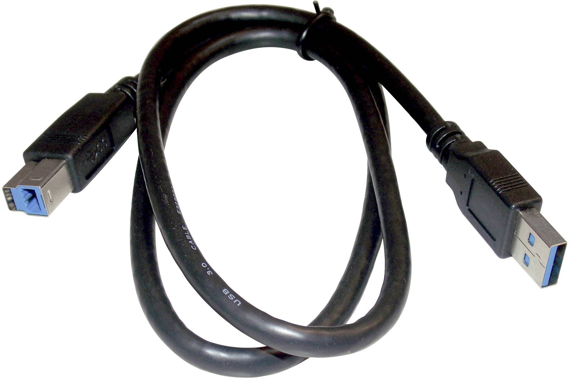 Kabel USB z wtyczką USB-A i USB-B, typowo stosowane do podłączania drukarek do komputerów.