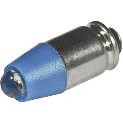 Mała lampa LED z niebieską podstawą i srebrną obudową, odpowiednia do różnych zastosowań elektronicznych.
