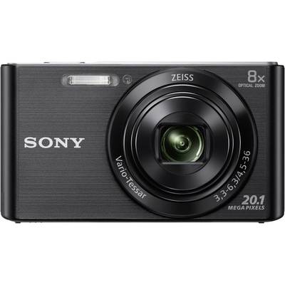 Czarna kamera cyfrowa, oznaczona napisami 'Sony', 'Zeiss', z 8-krotnym zoomem optycznym i 20,1 megapikselami.