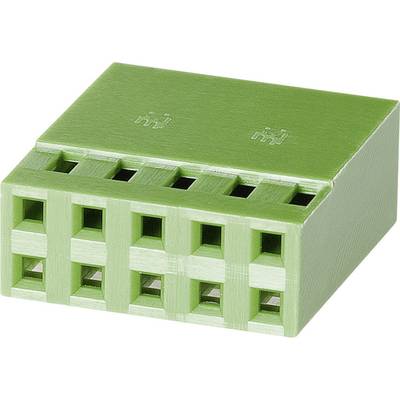 Zielony, prostokątny wtyk z ośmioma kwadratowymi otworami, odpowiedni do połączeń elektrycznych lub obwodów.