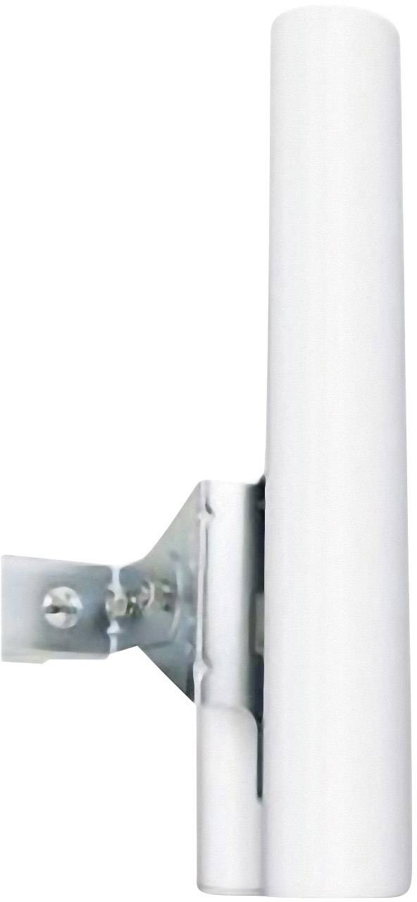 Biała, cylindryczna antena zamontowana na metalowym uchwycie, sfotografowana z boku.