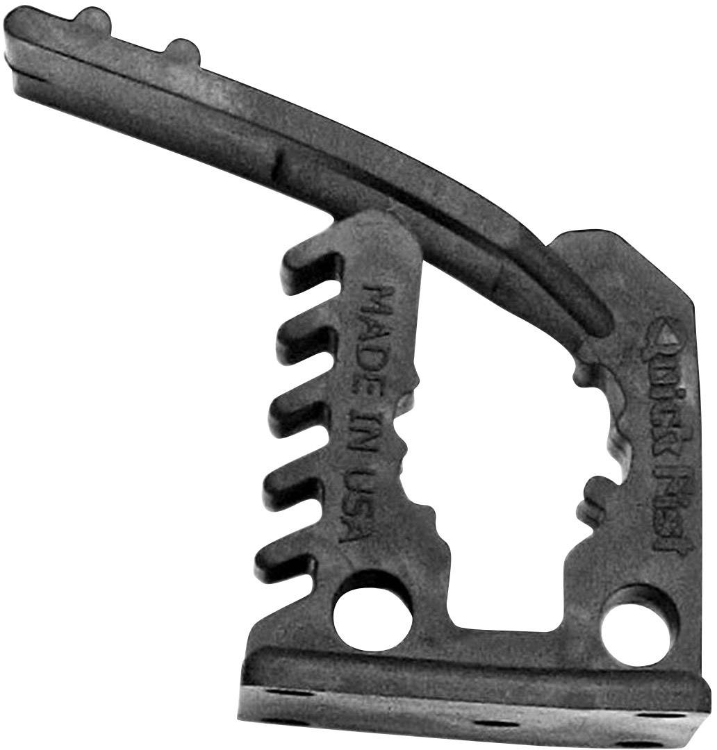 Czarna plastikowa część z napisem 'MADE IN USA'. Ma zakrzywione krawędzie i kilka wycięć. Przeznaczenie nieznane.