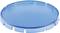 Okrągła, przezroczysta, niebieska pokrywka z lekko podniesionym brzegiem, prawdopodobnie przeznaczona do przykrywania pojemnika.