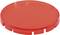 Okrągła, płaska plastikowa tarcza w kolorze czerwonym, z nacięciami na obrzeżu, przypominająca żeton do liczenia.