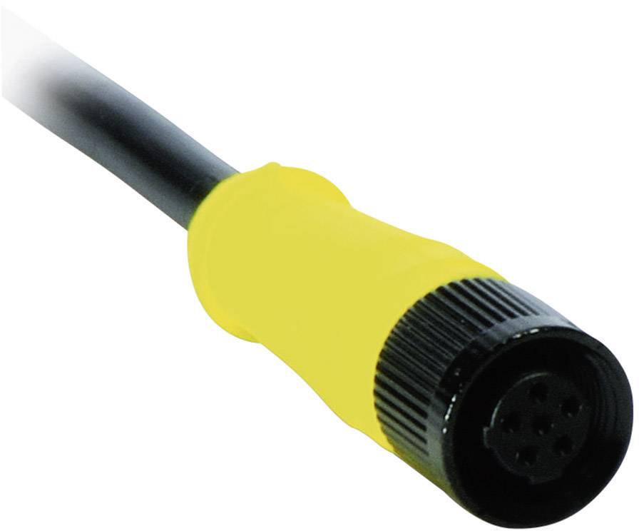 Żółty kabel z czarną wtyczką, pięciopinową.