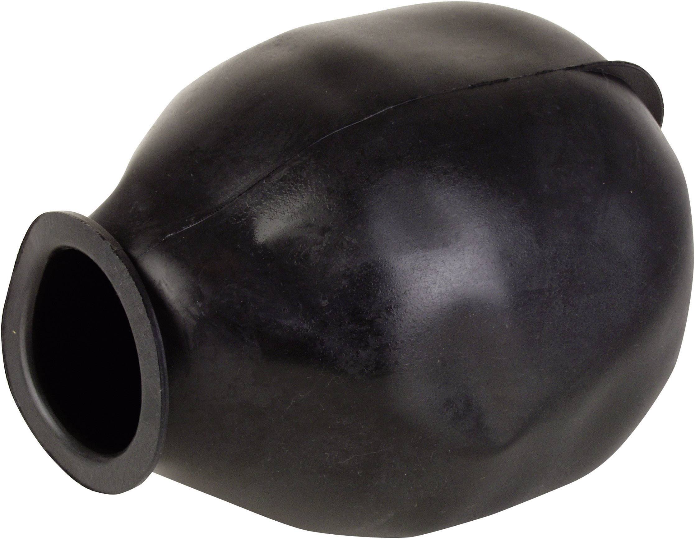 Czarny, owalny obiekt gumowy z otworem, przypominający miech. Prawdopodobnie część jakiegoś urządzenia mechanicznego.