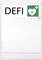 Biały pudełkowaty pojemnik z napisem 'DEFI' i zielonym symbolem serca z piorunem, wskazujący na defibrylator.