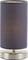 Lampa stołowa z cylindrycznym, ciemnoszarym abażurem z tkaniny, umieszczona na okrągłej, metalowej podstawie.