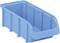 Niebieski pojemnik z tworzywa sztucznego z otwartą przednią częścią, odpowiedni do przechowywania małych przedmiotów lub stosowania w systemach regałowych.