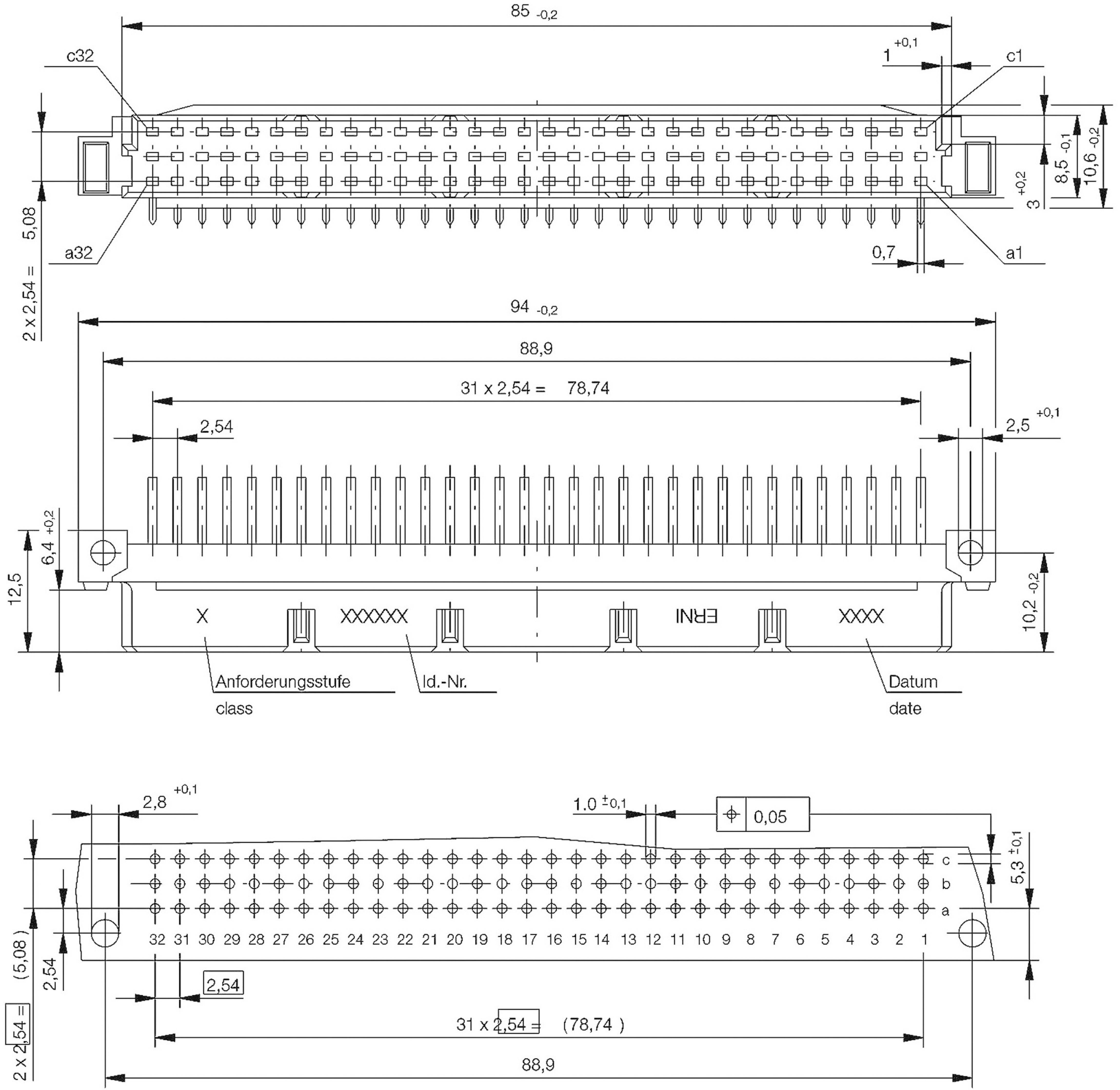 ERNI 284258 Гніздо багатоточкове Загальна кількість контактів 96 Кількість рядів 3 1 шт.
