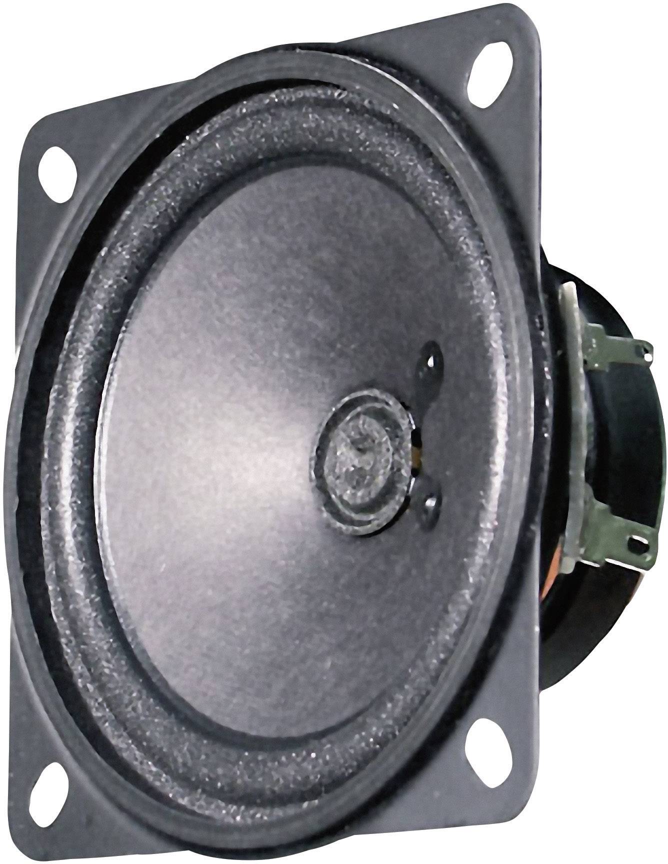 Owalny głośnik z czarną membraną i czterema otworami montażowymi w narożnikach.