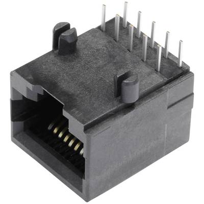 Czarny adapter gniazda RJ45 z ośmioma stykami, odpowiedni do sieci Ethernet.