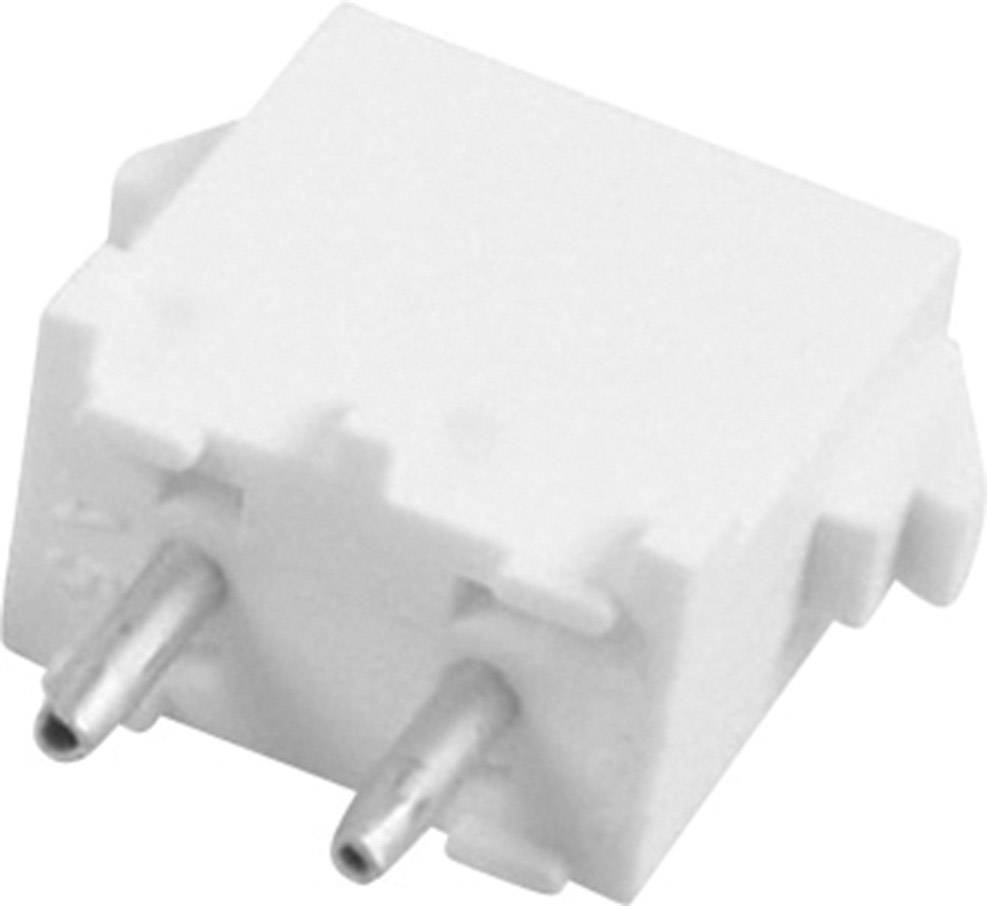 Mały, biały wtyk plastikowy z dwoma metalowymi stykami, odpowiedni do połączeń elektronicznych.