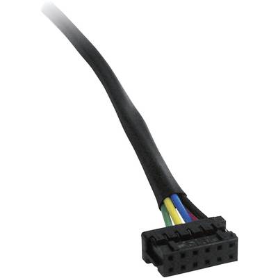 Czarny kabel komputerowy z kolorowymi przewodami w pobliżu wtyczki.