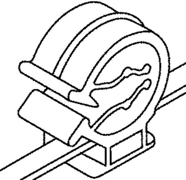 Rysunek liniowy przedstawia rolkę na szynie, prawdopodobnie symbolizujący ruch lub mechanizm.