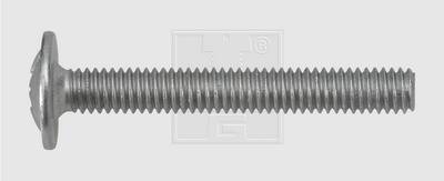 Metalowa śruba z płaską, szeroką główką i drobnym gwintem, na szarym tle. Odpowiednia do montażu maszyn lub mebli.