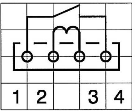 Diagram wzoru na drutach z pionowymi liniami, łukami i czterema ponumerowanymi kolumnami reprezentującymi ściegi dziewiarskie.