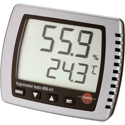 Cyfrowy higrometr wskazuje 55,9% wilgotności względnej i 24,3 stopni Celsjusza. Typ urządzenia: Testo 608-H1.