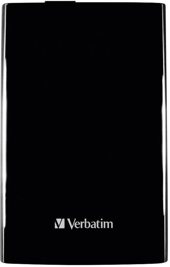 Zewnętrzny dysk twardy Verbatim w czarnej obudowie.