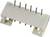 Biały wtyk plastikowy z sześcioma stykami metalowymi, przeznaczony do połączeń elektrycznych na płytce drukowanej.