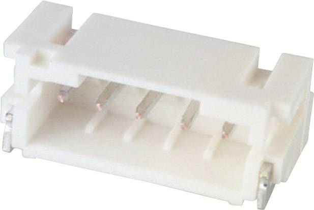 Biały, prostokątny elektryczny złącz z wieloma metalowymi stykami, używany do połączeń między urządzeniami elektronicznymi.