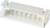 Biały złączacz z tworzywa sztucznego z wieloma metalowymi stykami, o prostokątnym kształcie, z bocznym zaczepem zabezpieczającym połączenie.