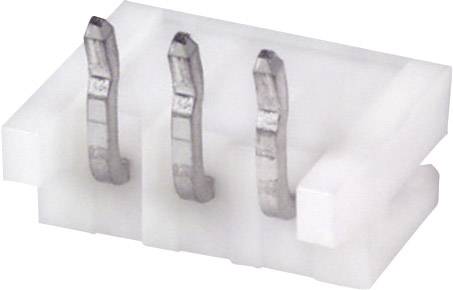 Białe, prostokątne złącza z trzema metalowymi stykami zagiętymi do góry. Stosowane w urządzeniach elektronicznych.
