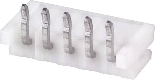 Biała, prostokątna elektroniczna wtyczka z pięcioma metalowymi stykami.