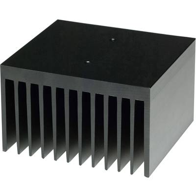 Czarny aluminiowy radiator z wieloma równoległymi żeberkami, służący do odprowadzania ciepła w urządzeniach elektronicznych.