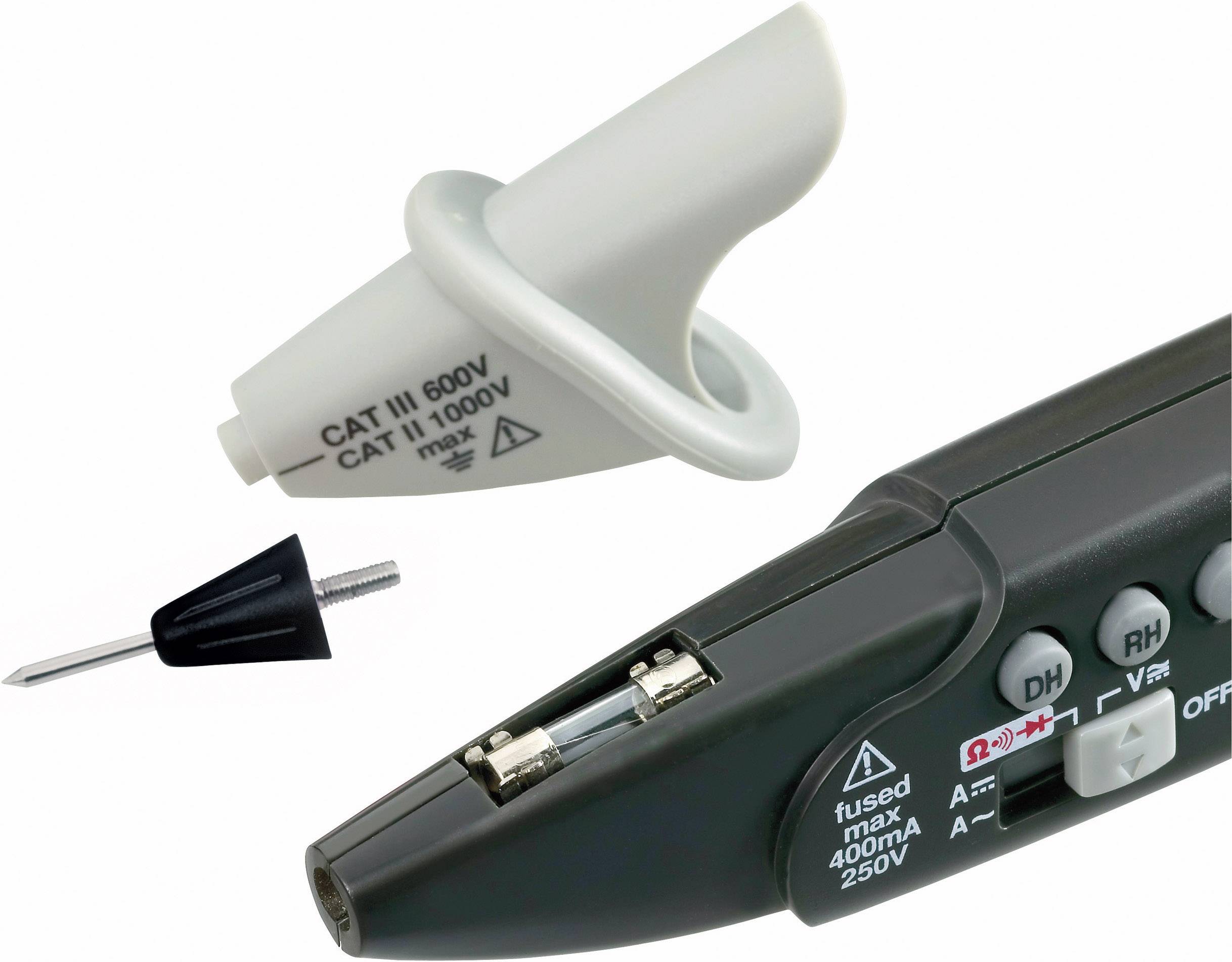 Tester napięcia z wymienną końcówką pomiarową, odpowiedni dla CAT III 600V oraz CAT II 1000V.