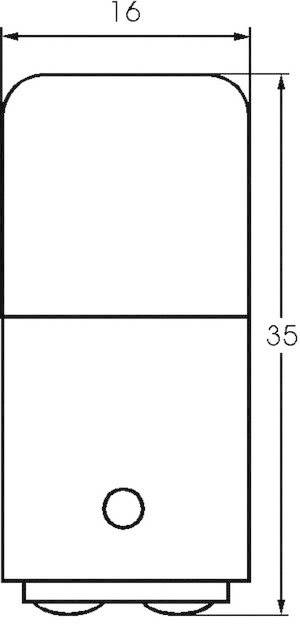 Diagram prostokątnego obiektu o szerokości 16 jednostek i wysokości 35 jednostek. Na dole znajduje się koło.
