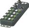 Prostokątne urządzenie elektroniczne z wieloma zielonymi złączami i dwoma złączami metalowymi, stosowane w zastosowaniach przemysłowych.